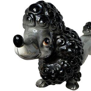 Vtg Gray Ceramic Poodle Figurine Glossy Finish MCM Kitschy Anthropomorphic Dog